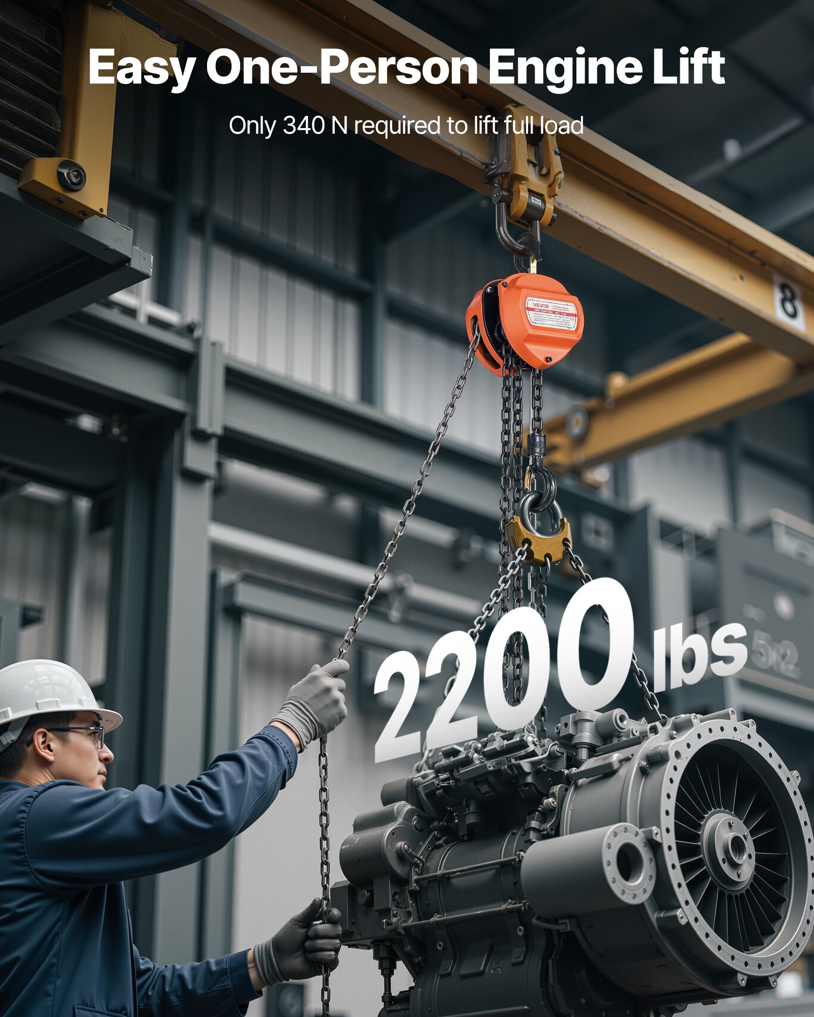 VEVOR Hand Chain Hoist, 1 Ton Capacity, Manual Chain Block with Upgrade G80 Galvanized Chain, 6 m Lifting Height, Heavy Duty Pulley Hoist for Garage Warehouse Automotive Machinery, Orange