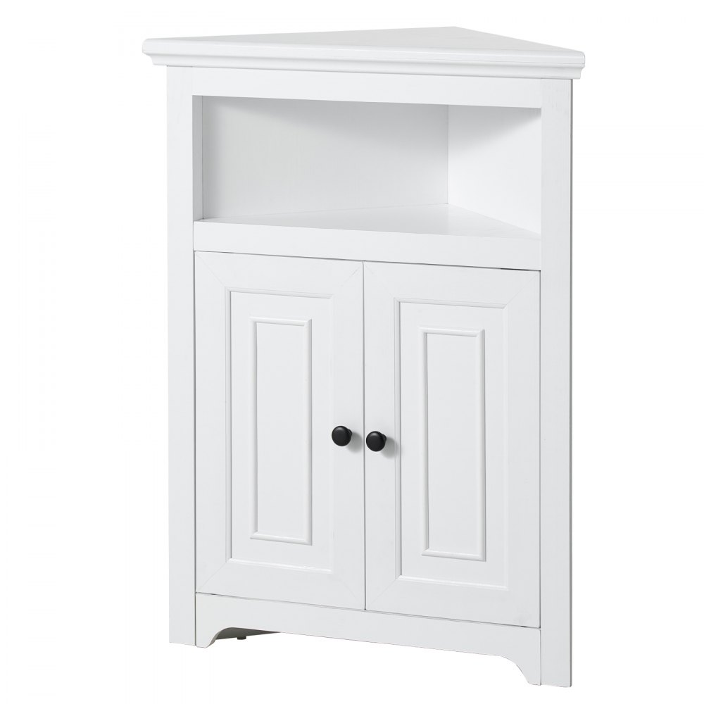 VEVOR Corner Cabinet Storage Cabinet with 3-Tier Shelves Multi-Purpose Cabinet (845 mm High) with 2 Wooden Doors and Adjustable Shelves, Freestanding Kitchen Cabinet for Living Room Laundry Room, White