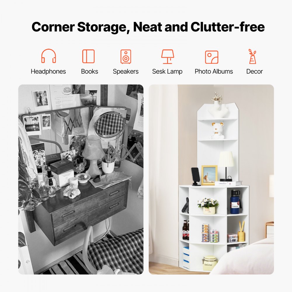 VEVOR Corner Cabinet Storage Cabinet with 6-Tier Shelves Multi-Purpose Cabinet (1626 mm High) with USB Ports and Sockets and Adjustable Shelves, Kitchen Cabinet for Living Room Laundry Room