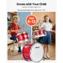 VEVOR Batería Infantil de 3 Piezas de 355,6 mm para Principiantes con Trono Ajustable, Platillo y Dos Pares de Baquetas, Kit de Aprendizaje de Música de Batería para Niños de 6 a 13 Años, Rojo