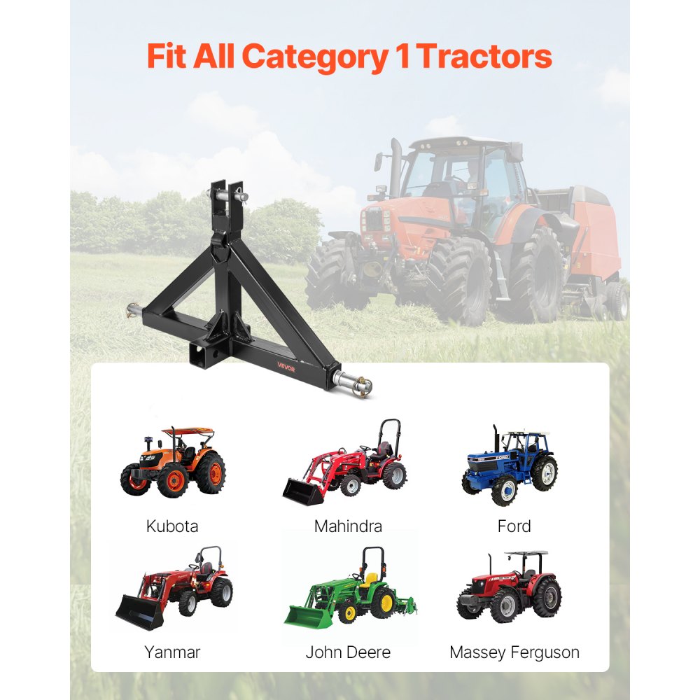 VEVOR Receptor de Enganche de 3 Puntos con Receptor de 50,8 mm, Capacidad de 1360,78 kg Adaptador de Barra de Remolque para Tractor, Compatible con Kubota, Mahindra, John Deere, Massey Ferguson