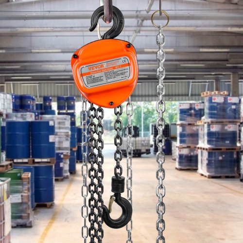 VEVOR Polipasto de Cadena Manual 1 T Polipasto de Cadena con Gancho de Bloque de 360° Altura de Elevación 5,6 m Acero Aleado G80 Guía de Cadena con Freno de Doble Trinquete para Garajes de Mercancías
