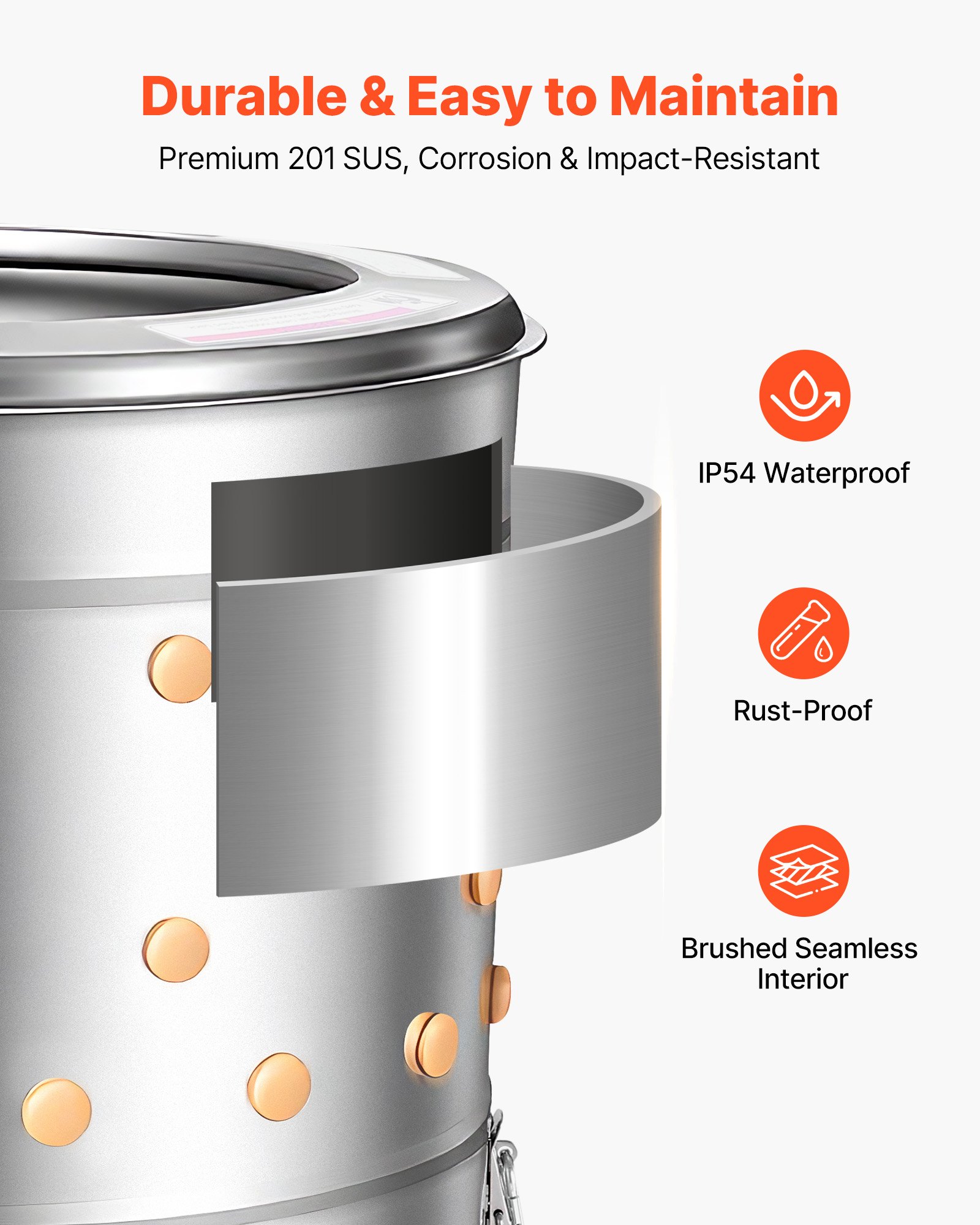 VEVOR Desplumadora Eléctrica de Aves, Tambor de 400 mm, 500 W, 230 RPM, 114 Dedos Suaves y Ruedas de Transporte, Removedor de Plumas de Acero Inoxidable a Procesar 1-2 Pollos, 595 x 556 x 800 mm