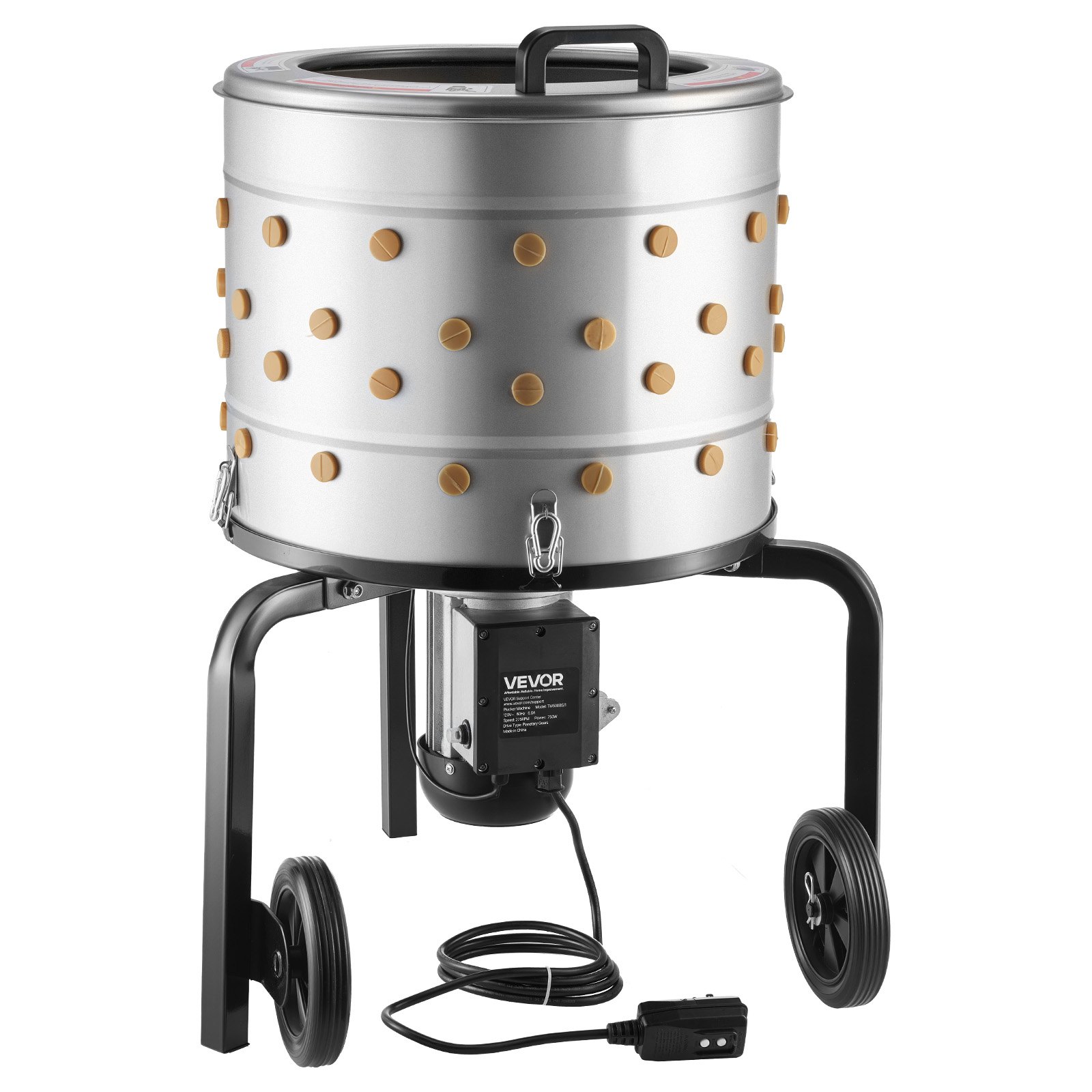 VEVOR Máquina Desplumadora de Pollos Eléctrica 900 W 230 RPM, Desplumador de Plumas Tambor de 50 cm de Acero Inoxidable con 98 Dedos Suaves y Ruedas de Transporte para Procesar 2 Pollitos a la Vez