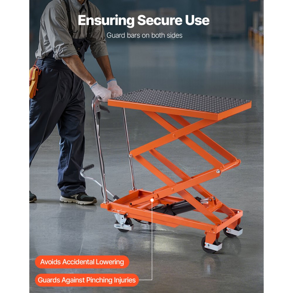 VEVOR Mesa Elevadora Hidráulica, Capacidad de 226,8 kg, Altura de Elevación de 300-1200 mm, Carrito de Mesa Elevadora de Tijera Doble con 4 Ruedas y Almohadilla Antideslizante para Manipulación
