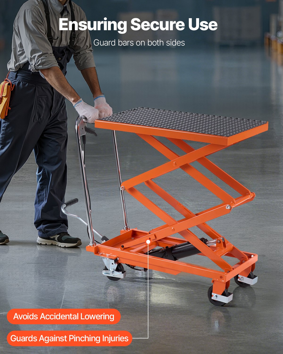 VEVOR Mesa Elevadora Hidráulica, Capacidad de 226,8 kg, Altura de Elevación de 300-1200 mm, Carrito de Mesa Elevadora de Tijera Doble con 4 Ruedas y Almohadilla Antideslizante para Manipulación