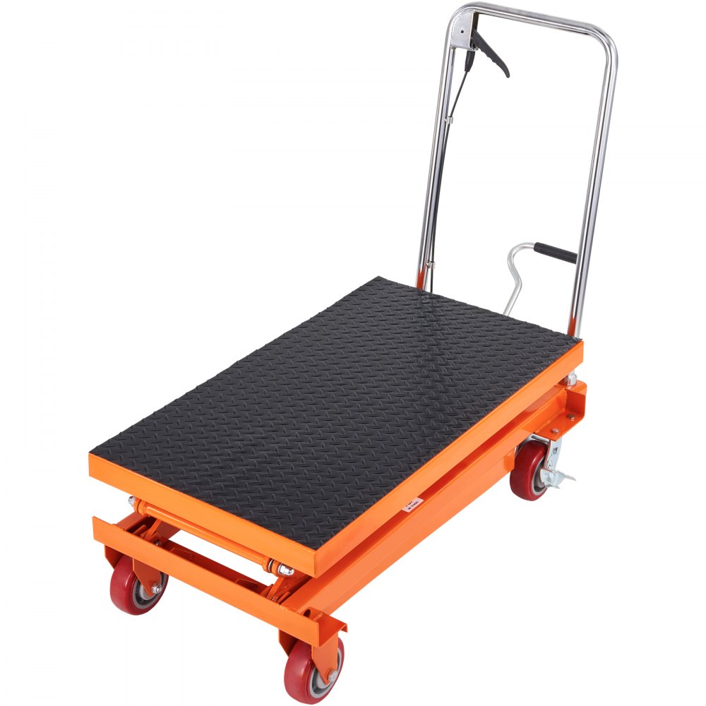 VEVOR Mesa Elevadora Hidráulica Carro Capacidad de Carga 350 kg Elevador Manual de Doble Tijera Altura de Elevación 1530 mm 4 Ruedas Cojín Antideslizante para Manipulación Transporte, Naranja