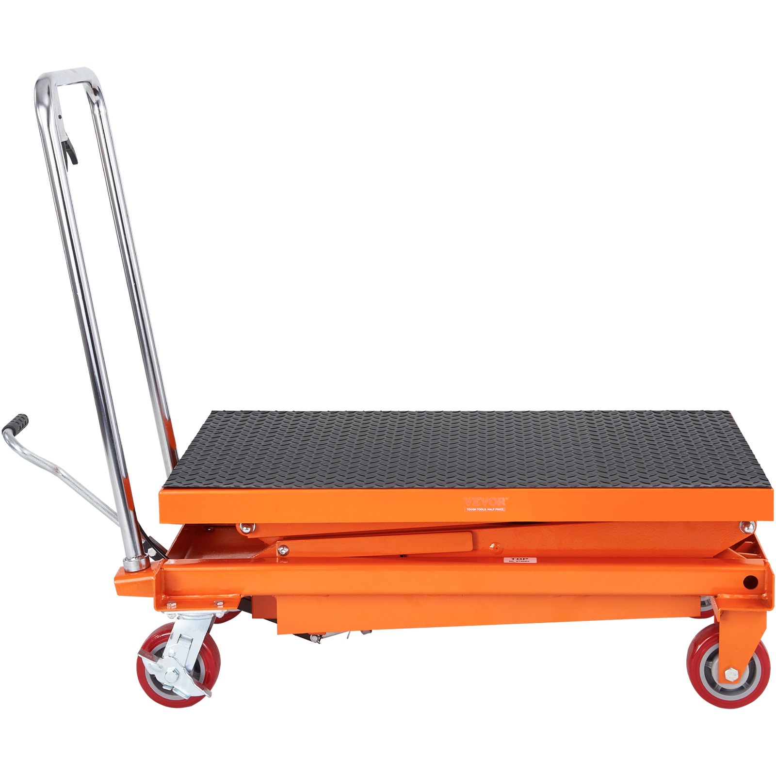 VEVOR Mesa Elevadora Hidráulica Carro Capacidad de Carga 350 kg Elevador Manual de Doble Tijera Altura de Elevación 1530 mm 4 Ruedas Cojín Antideslizante para Manipulación Transporte, Naranja
