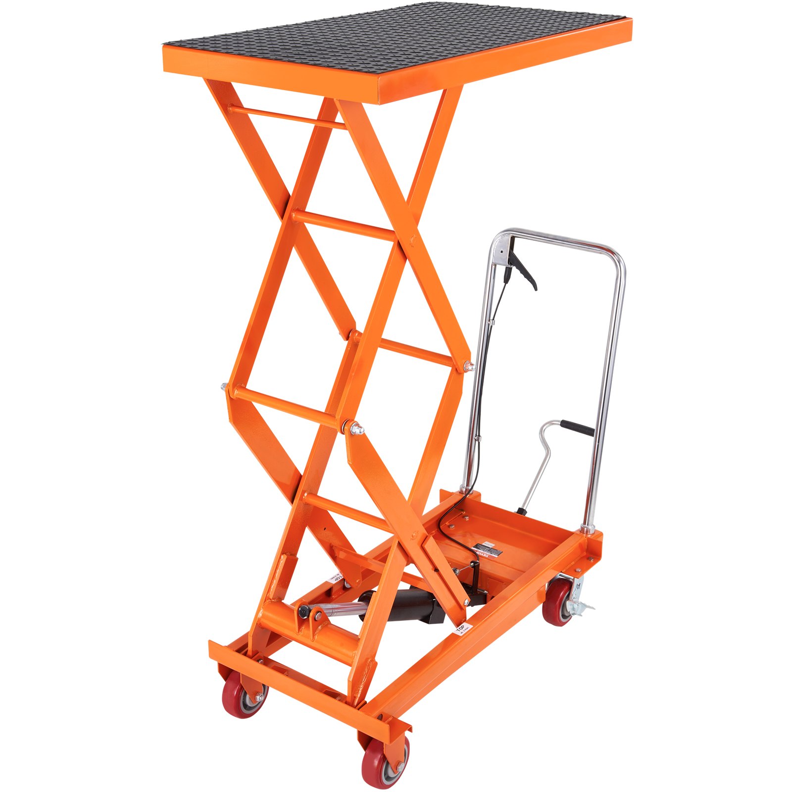 VEVOR Mesa Elevadora Hidráulica Carro Capacidad de Carga 350 kg Elevador Manual de Doble Tijera Altura de Elevación 1530 mm 4 Ruedas Cojín Antideslizante para Manipulación Transporte, Naranja