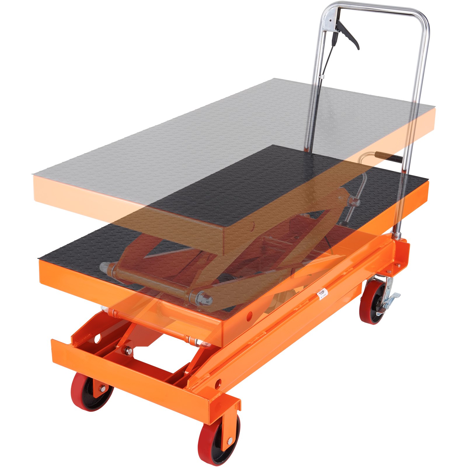 VEVOR Mesa Elevadora Hidráulica Carro Capacidad de Carga 800 kg Elevador Manual de Doble Tijera Altura de Elevación 1500 mm 4 Ruedas Cojín Antideslizante para Manipulación Transporte, Naranja
