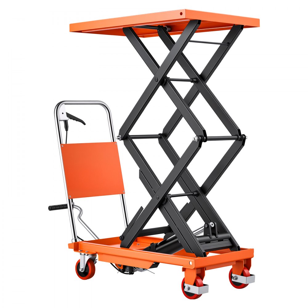 VEVOR Mesa Elevadora Hidráulica Carga Máx. 226 kg Elevación Máx. 126 cm, Carro Hidráulico de Doble Tijera, con Pedal, Mango Plegable, Descenso Controlado y Ruedas PU con Freno para Taller y Almacén