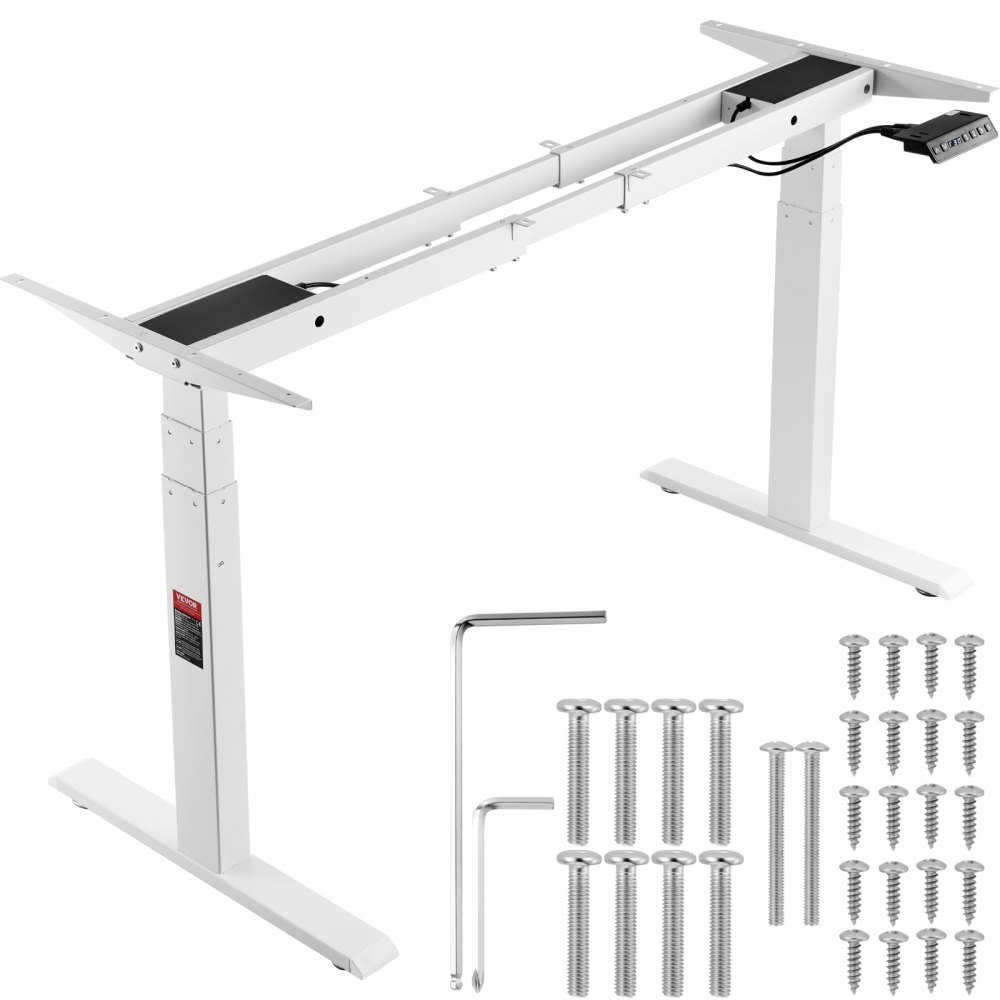 VEVOR Marco de Escritorio de Pie con Motor Dual Altura Ajustable 65-129 cm Patas Eléctricas para Escritorio Longitud de 110-178 cm Base de Estación de Trabajo para Hogar, Oficina, Solo Marco, Blanco