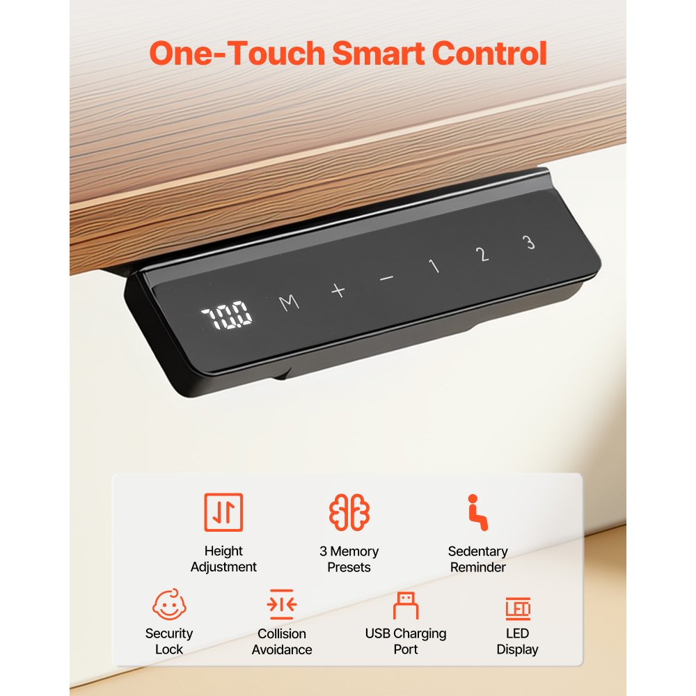 VEVOR Estructura de Mesa Elevable, Doble Motor, Altura Ajustable 60-125 cm Longitud 101-180 cm, Patas de Mesa con Control Inteligente, Marco de Escritorio Elevable Eléctrico para Oficina Hogar, Negro