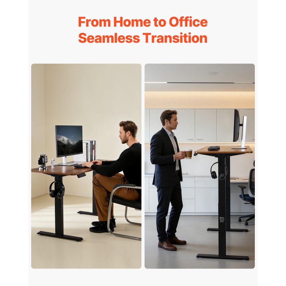 VEVOR Estructura de Mesa Elevable, Doble Motor, Altura Ajustable 70-117 cm Longitud 104-160 cm, Patas de Mesa con Control Inteligente, Marco de Escritorio Elevable Eléctrico para Hogar Oficina, Negro