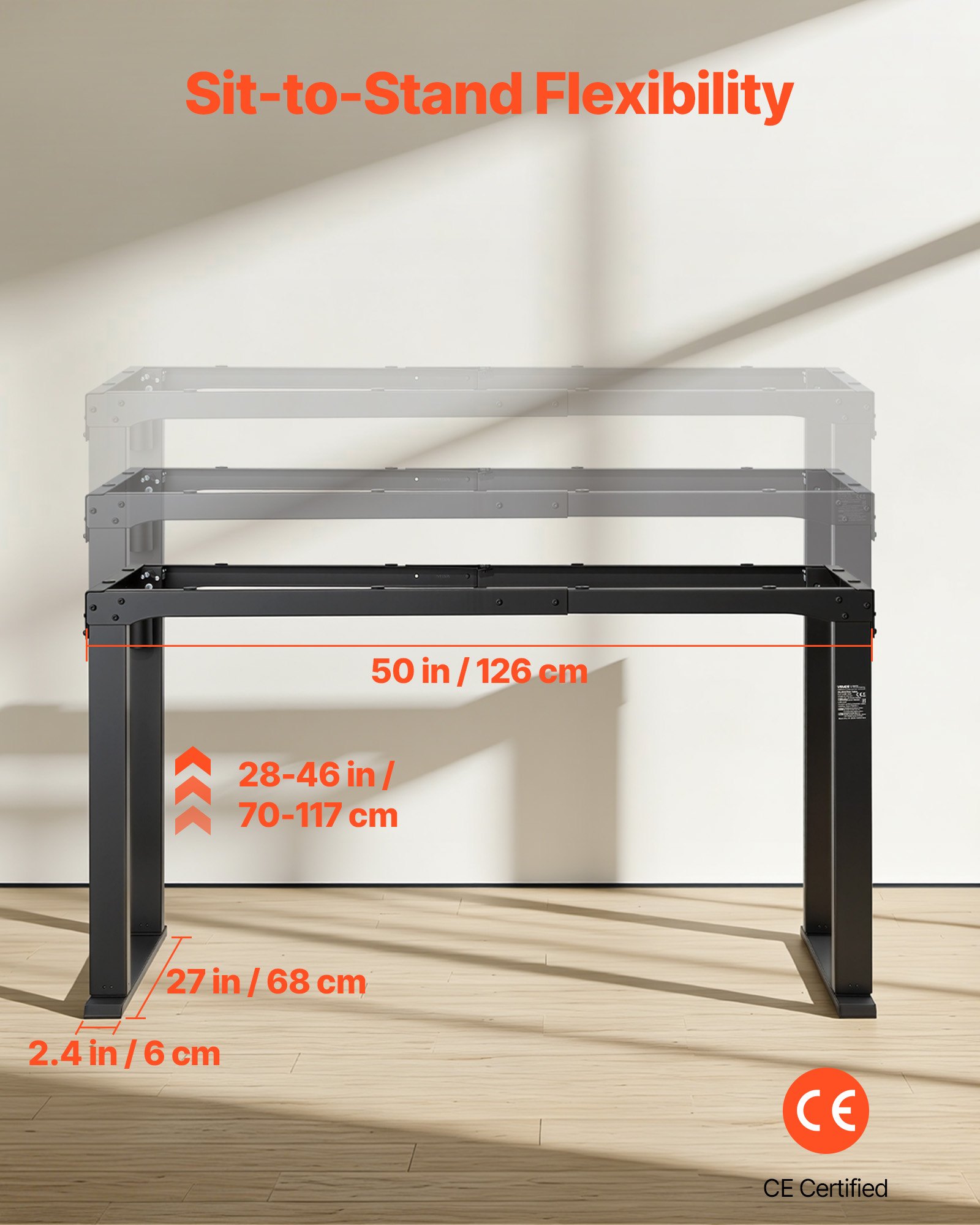 VEVOR Estructura de Mesa Elevable de 4 Patas, Doble Motor, Altura Ajustable 70-117cm, Marco de Escritorio Elevable Eléctrico, 4 Ajustes, Patas de Mesa con Control Inteligente para Oficina Hogar, Negro