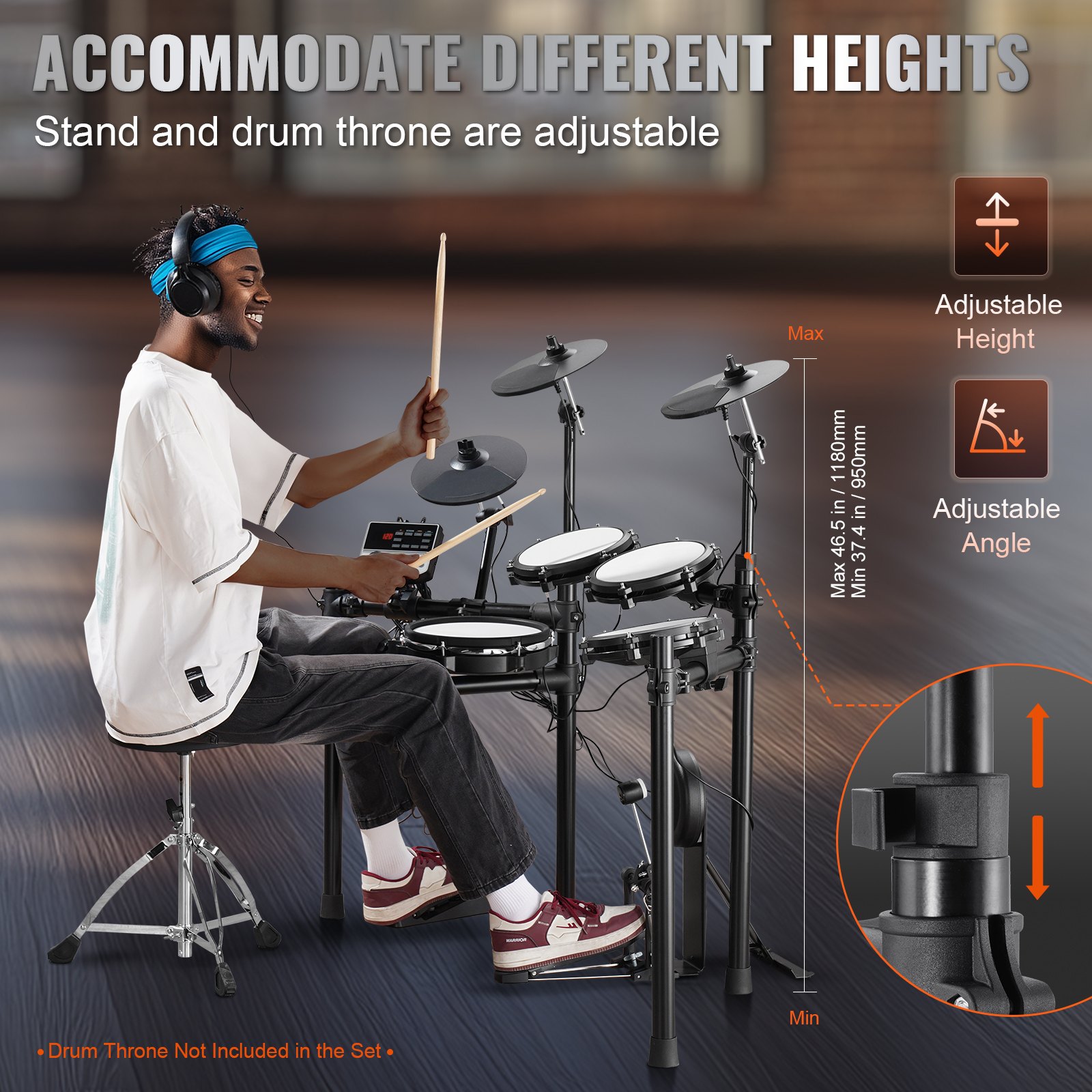 VEVOR E-Drum Set, 32 Drum Kits & 480 Sounds Electronic Drum Kit, USB MIDI-supported 10-inch Silent Mesh Snare E-Drum Set with 10-inch Cymbals, Drumsticks and Pedals, for Beginners & Adults