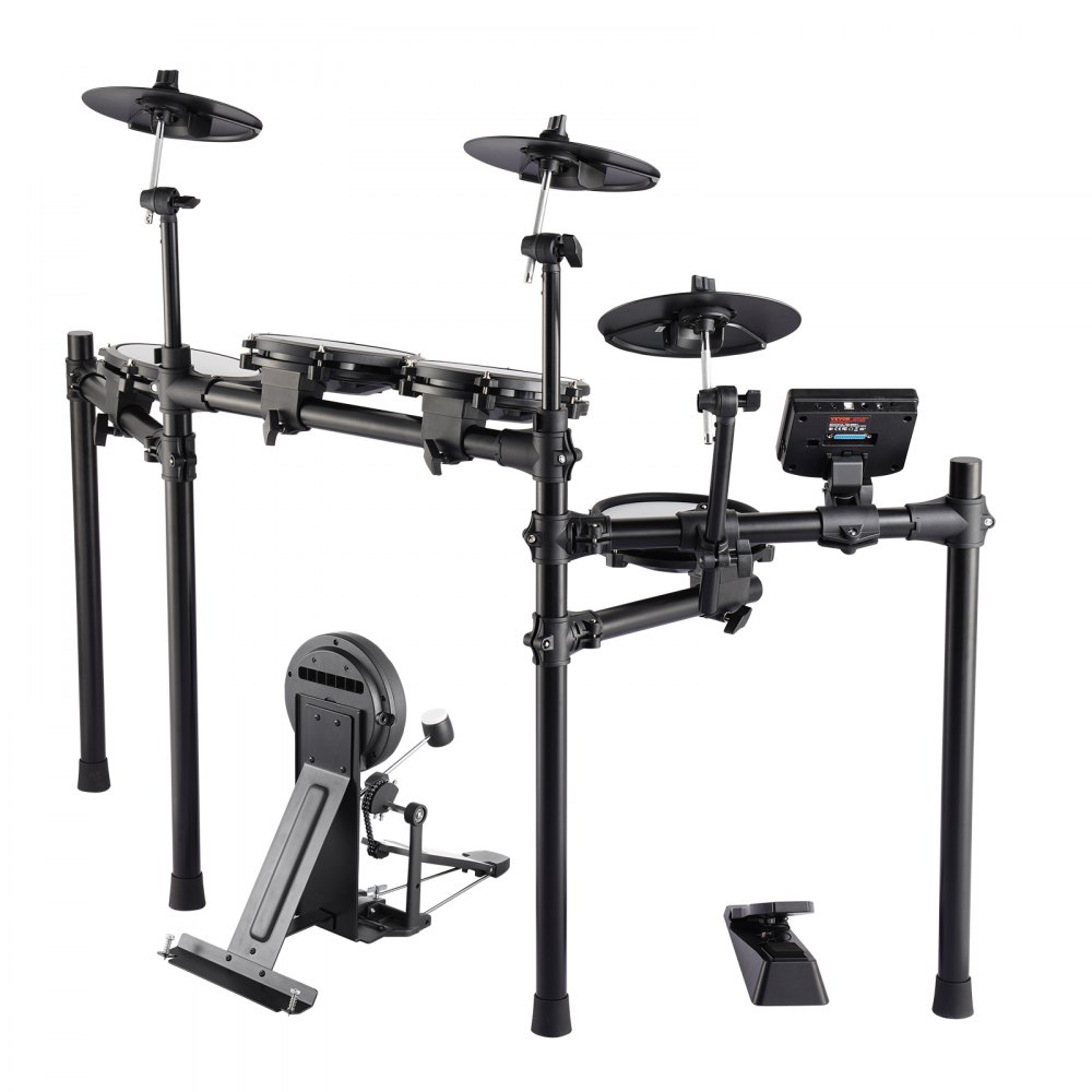 VEVOR 32 PCS Kit de Batería Electrónica 480 Sonidos Batería Eléctrica de 20,32 cm con Silla, Caja de Malla Compatible con USB MIDI, 3 Platillos de 25,4 cm, Baquetas y Auriculares para Principiantes