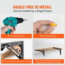 VEVOR Soporte para Estante Plegable Resistente, 2 Unidades, Soportes para Estante Flotantes Resistentes, Soportes para Estantes, Soporte para Estante de Acero con Capacidad de Carga de 300 Libras