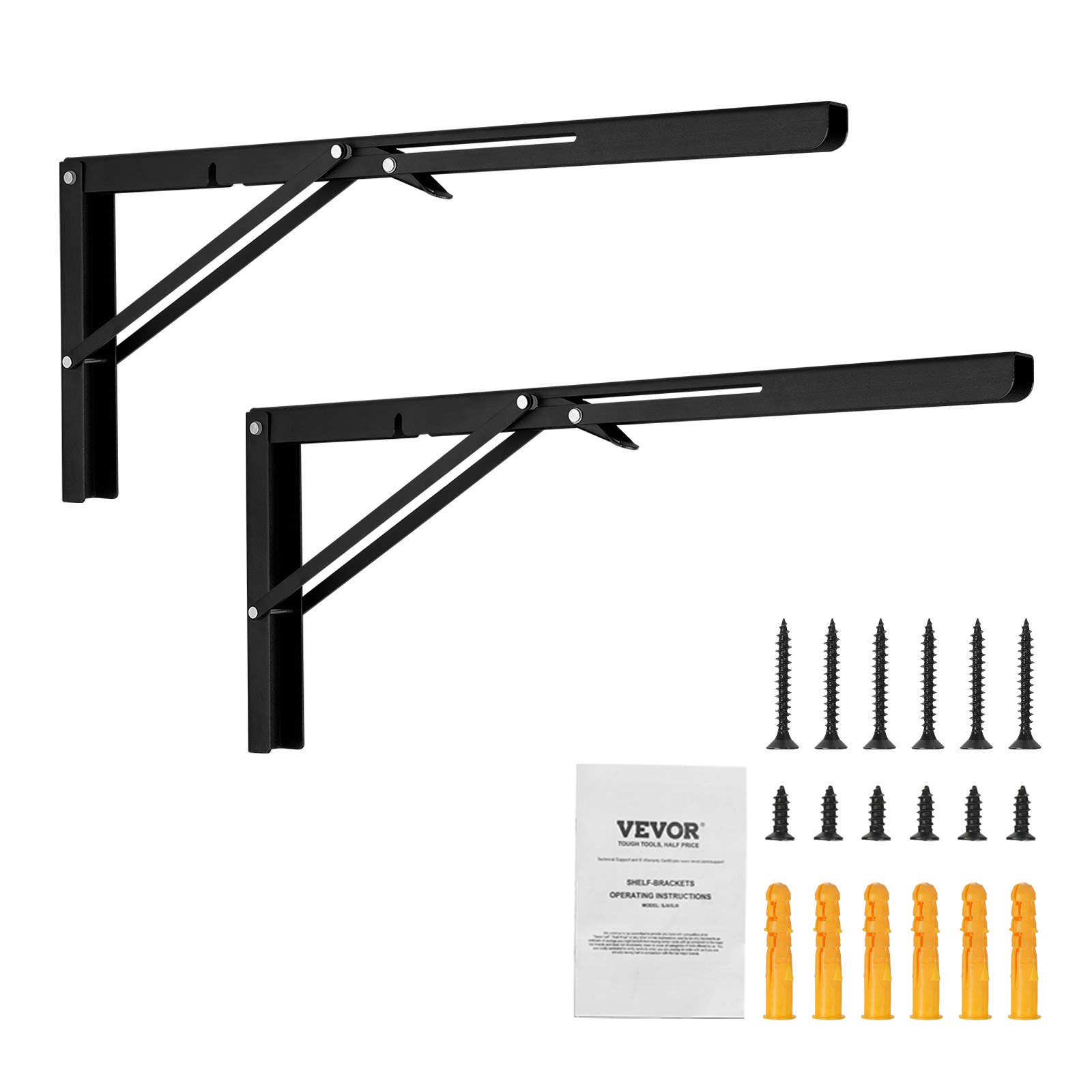 VEVOR Soporte para Estante Plegable Resistente, 2 Unidades, Soportes para Estante Flotantes Resistentes, Soportes para Estantes, Soporte para Estante de Acero con Capacidad de Carga de 136,1 kg