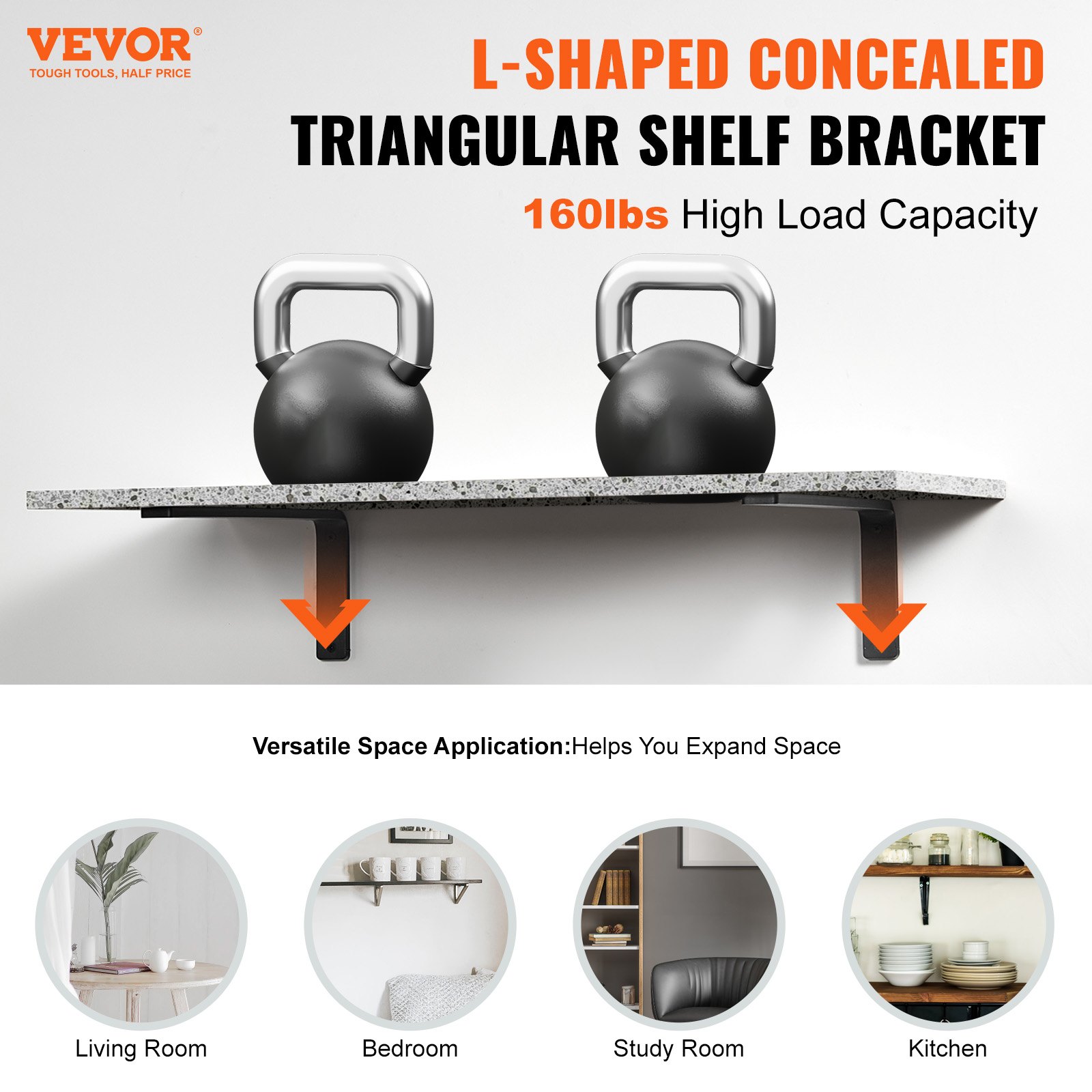 VEVOR Soporte para Estante, Soportes para Estante Flotante de Alta Resistencia, Soportes para Estantes Flotantes Resistentes, Soportes para Estantería de Acero con Capacidad de Carga de 72,6 kg