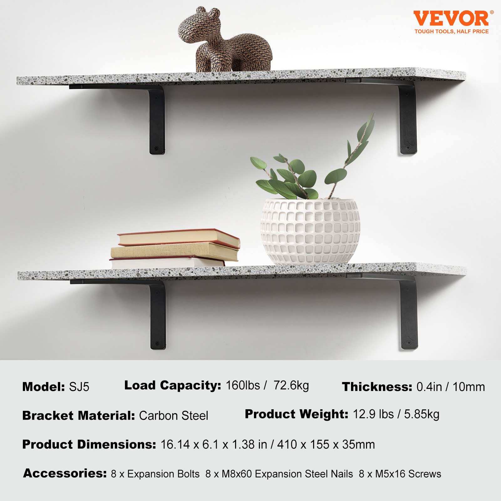 VEVOR Soporte para Estante, Soportes para Estante Flotante de Alta Resistencia, Soportes para Estantes Flotantes Resistentes, Soportes para Estantería de Acero con Capacidad de Carga de 72,6 kg