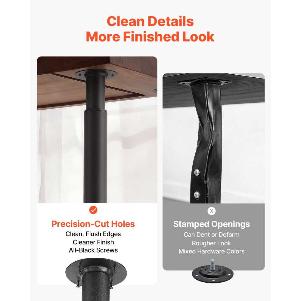 VEVOR Patas Regulables de Mesa de Acero al Carbono, Altura Ajustable 710-1100 mm, Negro, Capacidad Máxima 544 kg, Juego de 4 Patas con Kit de Herrajes para Escritorio, Mesa de Bar, Banco de Trabajo