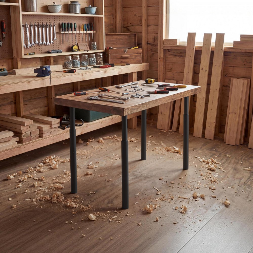 VEVOR Patas Regulables de Mesa de Acero al Carbono, Altura Ajustable 710-1100 mm, Negro, Capacidad Máxima 544 kg, Juego de 4 Patas con Kit de Herrajes para Escritorio, Mesa de Bar, Banco de Trabajo