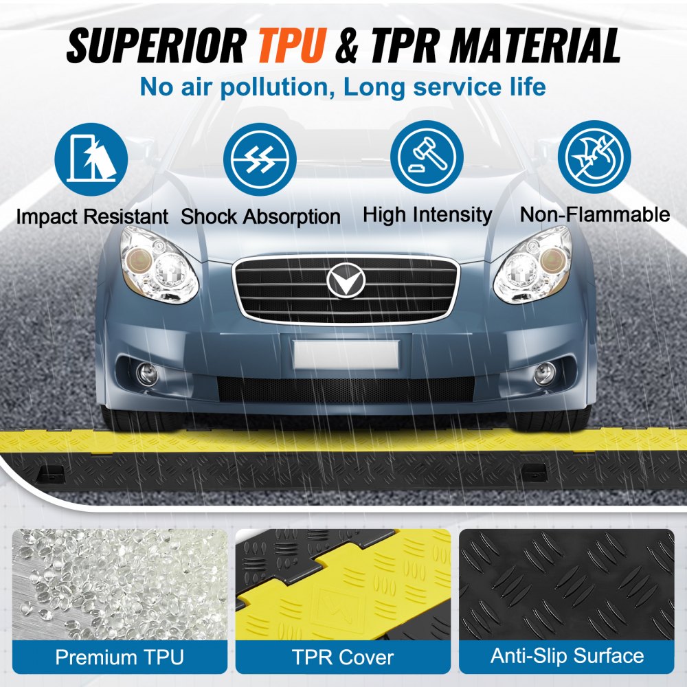 VEVOR Rampa de Protección de Cable Canaleta Para Cable 1 Pieza 2 Vías Canaleta Pasacables de Suelo 3,05 x 2,79 cm Protector de Cables de Tpu y Tpr 91,8x25x4,3 cm