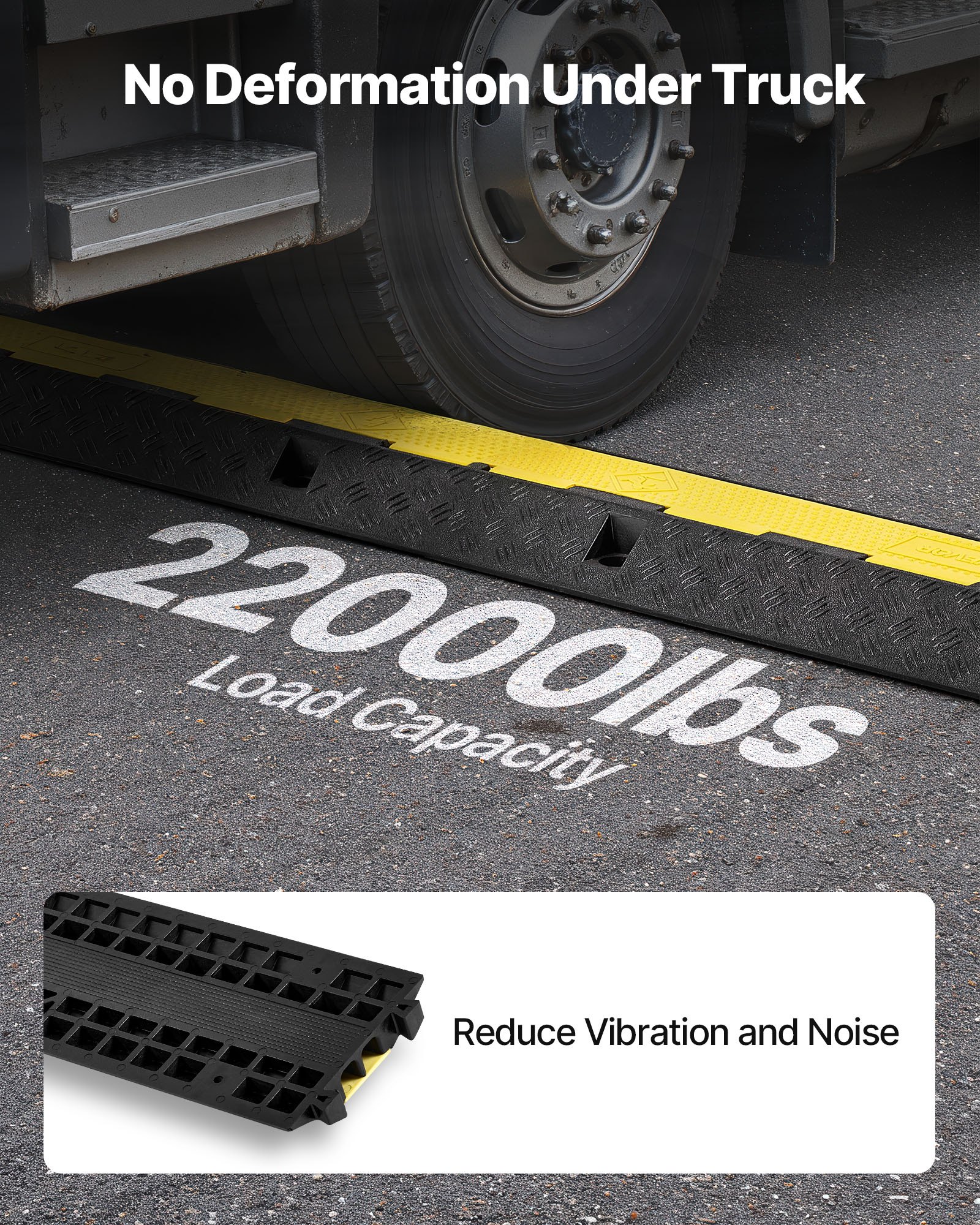VEVOR Cable Protector Ramp, 9,979 kg/axle Capacity, 1 Channel Heavy Duty Rubber Cord Hose Wire Cover, 70 x 50 mm Channel, Traffic Speed Bump with Flip-Open Top Cover, for Indoor Outdoor Use, 1 Pack