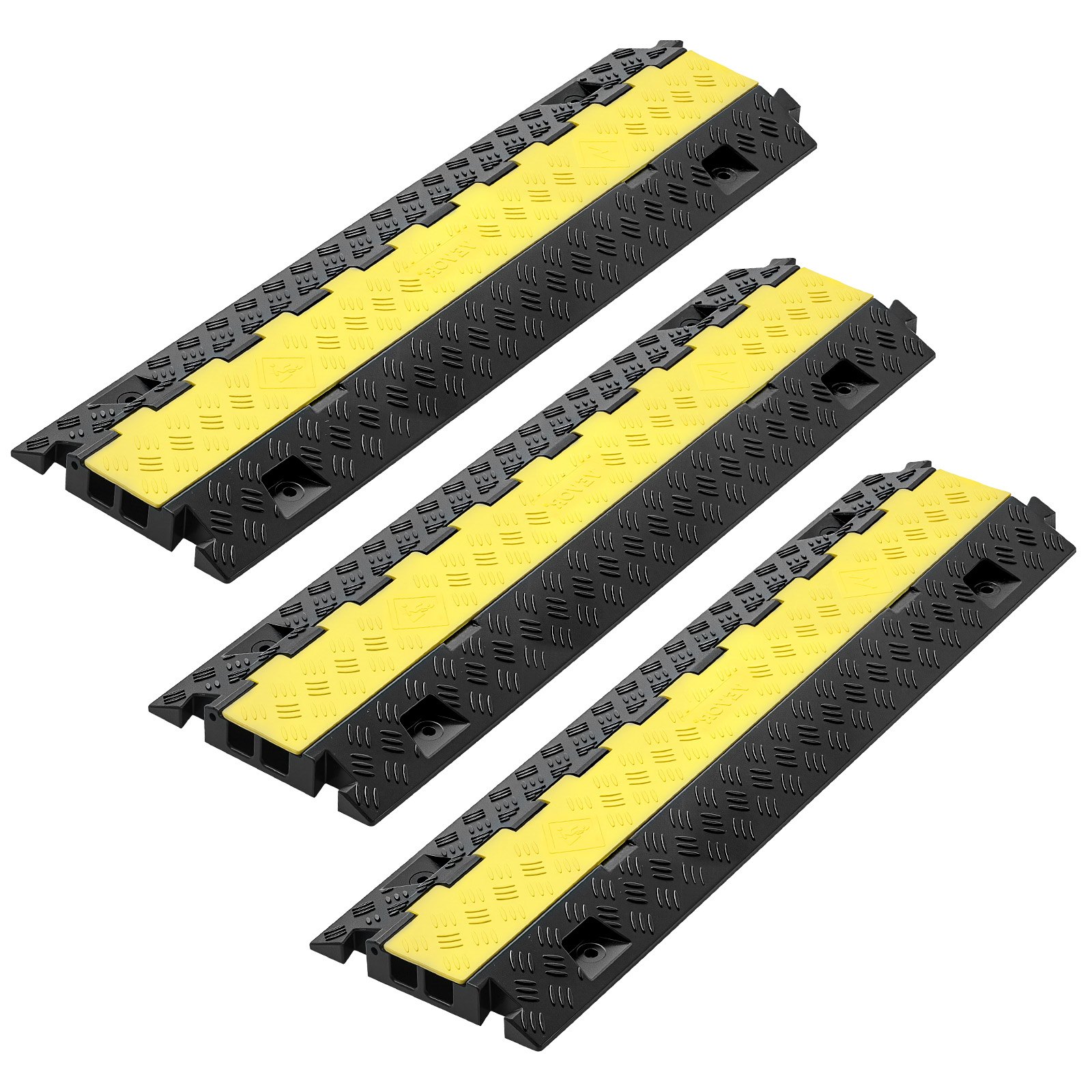 VEVOR Protector de Cables para Suelo de 2 Canales de 31 x 28 mm, Rampa de Protección de Cable Carga de Capacidad de 9979 kg, Rampa para Interiores, Exteriores, Hogar, Oficina, Almacén, 3 Piezas