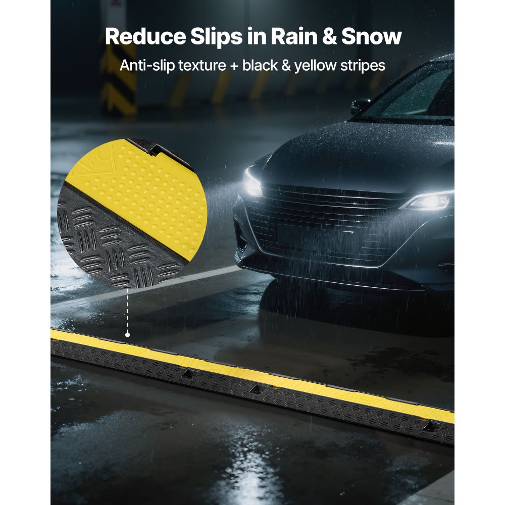 VEVOR Cable Protector Ramp, 9,979 kg/axle Capacity, 2 Channel Heavy Duty Rubber Cord Hose Wire Cover, 32 x 31 mm Channel, Traffic Speed Bump with Flip-Open Top Cover, for Indoor Outdoor Use, 1 Pack