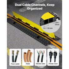 VEVOR Protector de Cables para Suelo de 2 Canales de 32 x 31 mm, Rampa de Protección de Cable Carga de Capacidad de 9979 kg, Rampa de Caucho para Interiores, Exteriores, Hogar, Oficina, Almacén