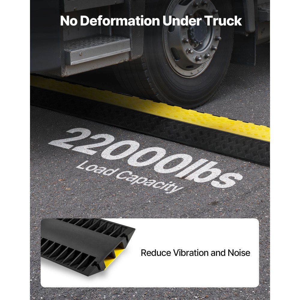 VEVOR Cable Protector Ramp, 9,979 kg/axle Capacity, 2 Channel Heavy Duty Rubber Cord Hose Wire Cover, 100 x 75 mm Channel, Traffic Speed Bump with Flip-Open Top Cover, for Indoor Outdoor Use, 1 Pack