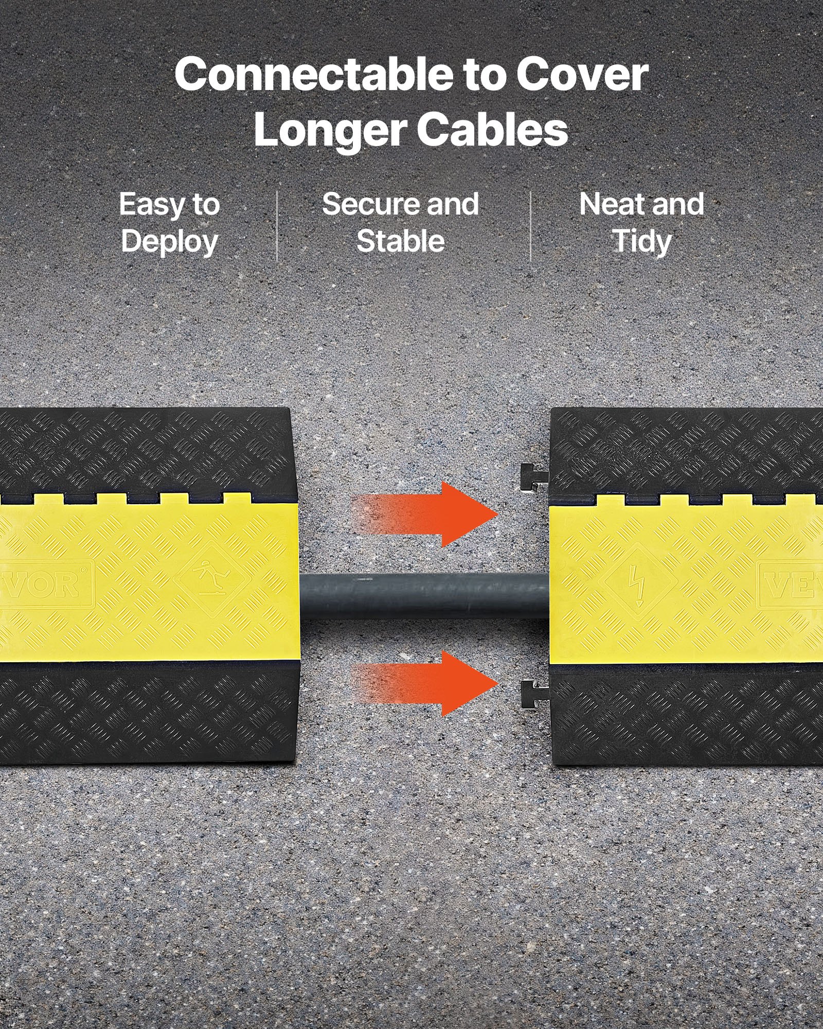 VEVOR Cable Protector Ramp, 9,979 kg/axle Capacity, 2 Channel Heavy Duty Rubber Cord Hose Wire Cover, 100 x 75 mm Channel, Traffic Speed Bump with Flip-Open Top Cover, for Indoor Outdoor Use, 1 Pack