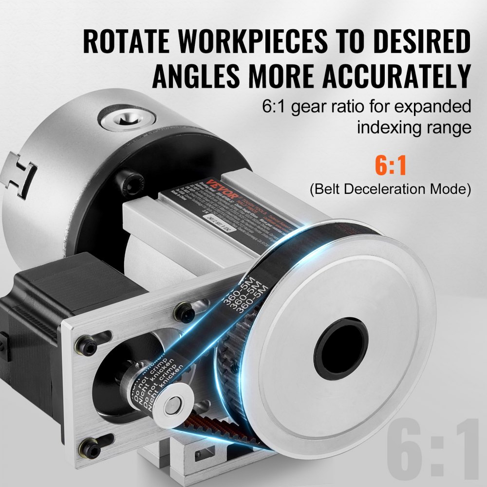 VEVOR Cabezal Divisorio Portabrocas de 3 Mordazas K11-100 mm, Fresadora CNC Eje Rotacional, Cabezal Indexador de Eje A, Altura Central de 65 mm, Contrapunto MT2, Relación de Engranaje 6:1