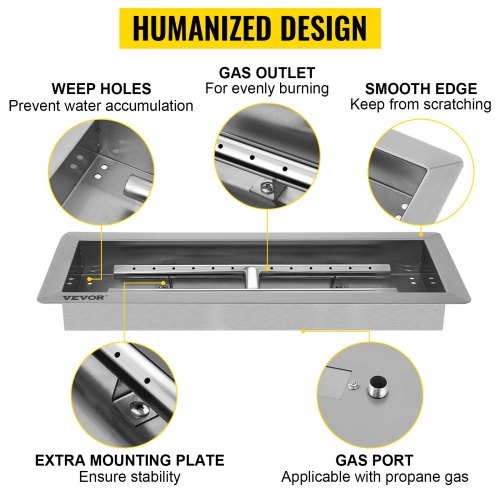 VEVOR Mesa Rectangular de Hoguera, 50,80 x 20,32 x 5,0 cm, Brasero Portátil de Mesa de Gas Propano, Brasero Exterior para Chimenea, Exterior Metal para Aire Libre Brasero, Chimenea Barbacoa Exterior