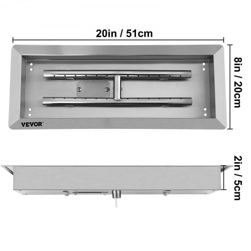 VEVOR Mesa Rectangular de Hoguera, 50,80 x 20,32 x 5,0 cm, Brasero Portátil de Mesa de Gas Propano, Brasero Exterior para Chimenea, Exterior Metal para Aire Libre Brasero, Chimenea Barbacoa Exterior