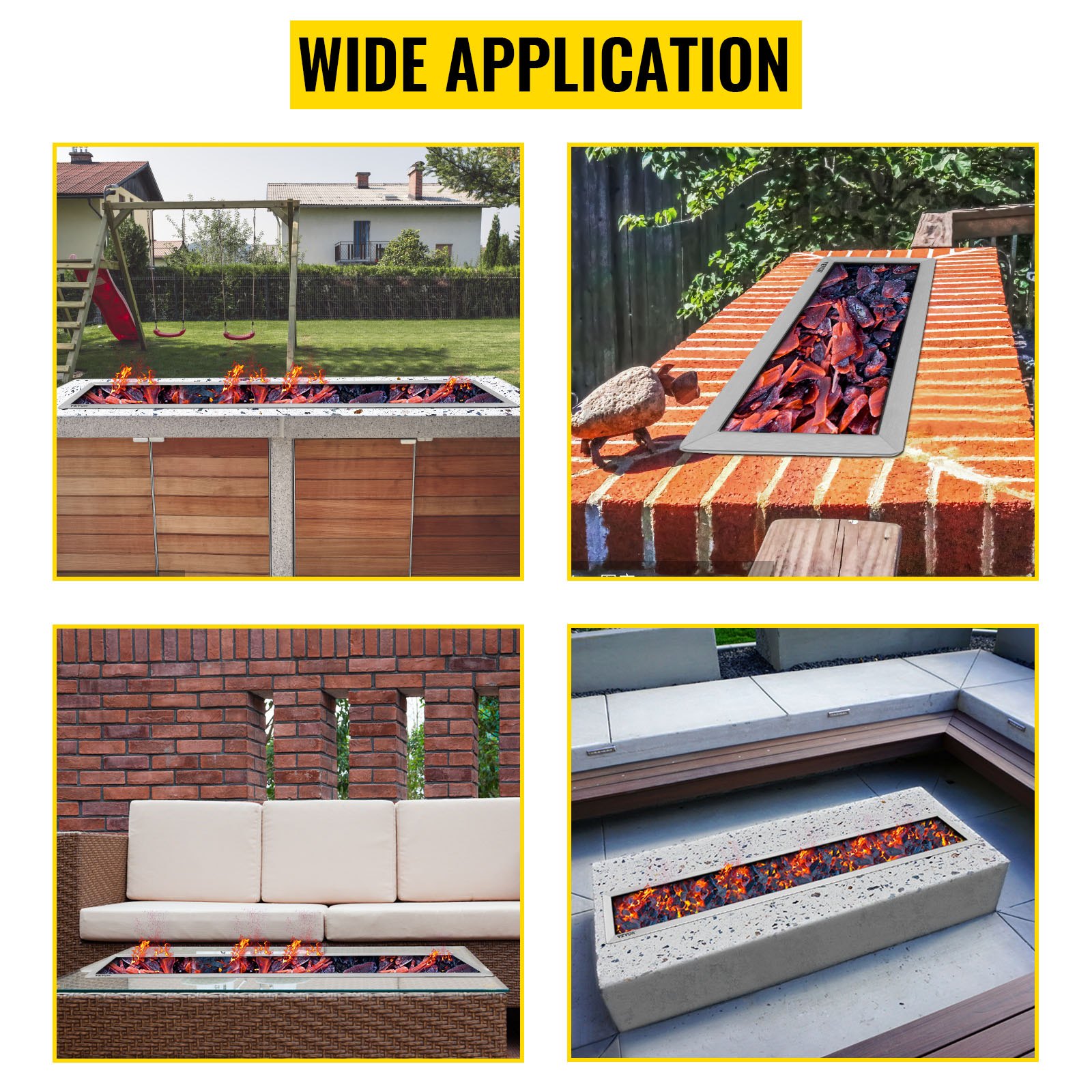 VEVOR Mesa Rectangular de Hoguera de Acero Inoxidable 201, 150 cm x 15,2 cm x 5,0 cm, Brasero Portátil de Mesa de Gas Propano, Exterior Metal para Aire Libre Brasero con Placa de Montaje Extraíble