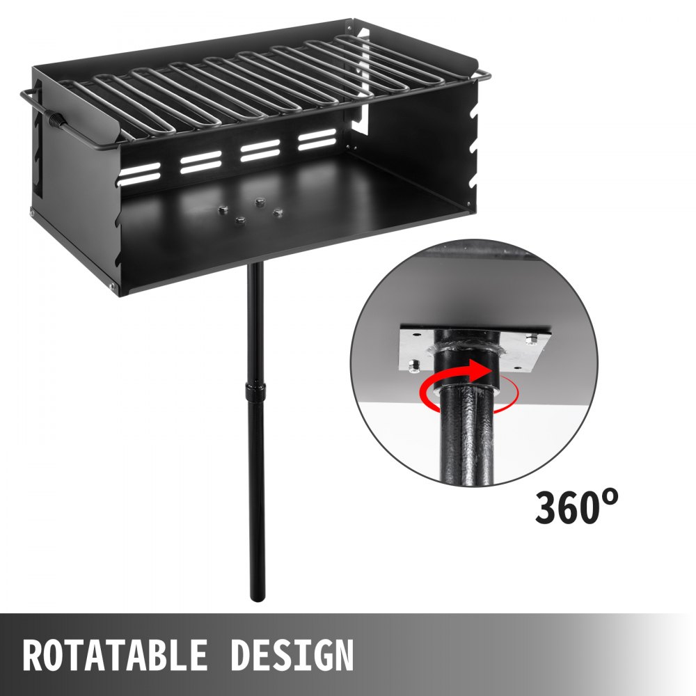 VEVOR Parrilla BBQ Acero al Carbón, Pilar Enterrado de 61 x 40,6 cm Estilo de Parque, Parrilla Barbacoa Carbono al Aire Libre Tamaño 63,5 x 43,1 x 27,9 cm, Barbacoas de Carbono y Leña