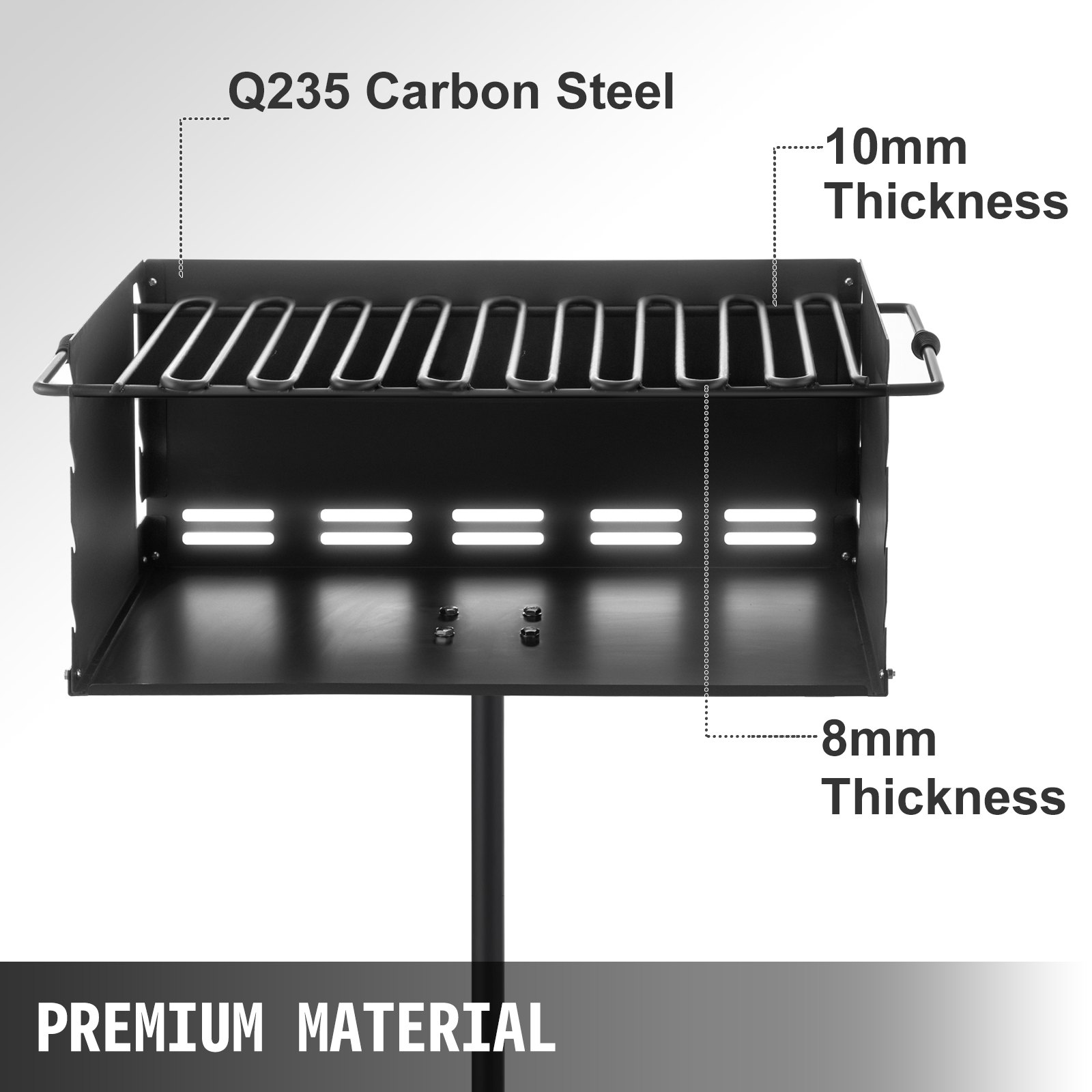 VEVOR Parrilla BBQ Acero al Carbón, Pilar Enterrado de 61 x 40,6 cm Estilo de Parque, Parrilla Barbacoa Carbono al Aire Libre Tamaño 63,5 x 43,1 x 27,9 cm, Barbacoas de Carbono y Leña