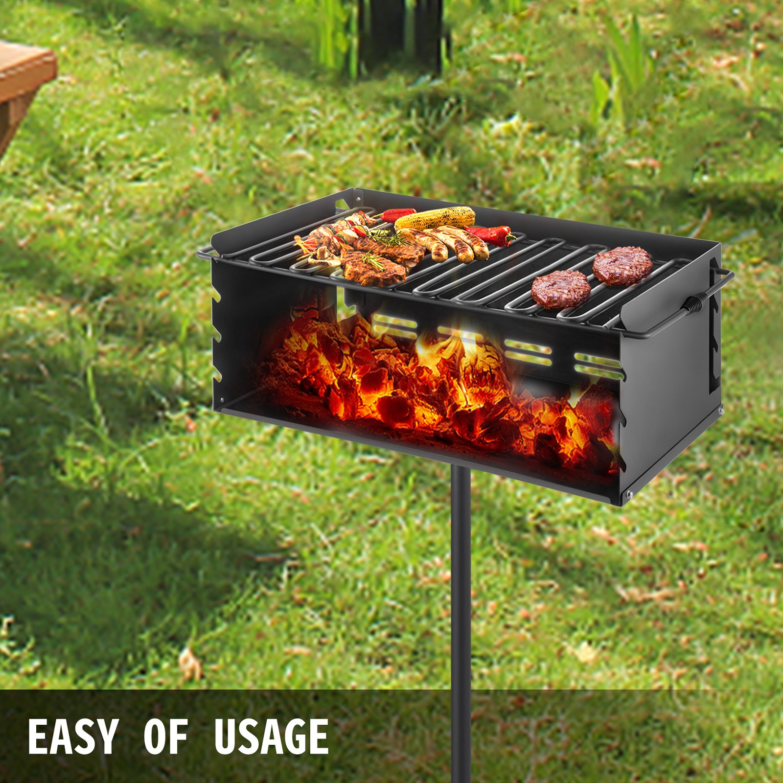 VEVOR Parrilla BBQ Acero al Carbón, Pilar Enterrado de 61 x 40,6 cm Estilo de Parque, Parrilla Barbacoa Carbono al Aire Libre Tamaño 63,5 x 43,1 x 27,9 cm, Barbacoas de Carbono y Leña