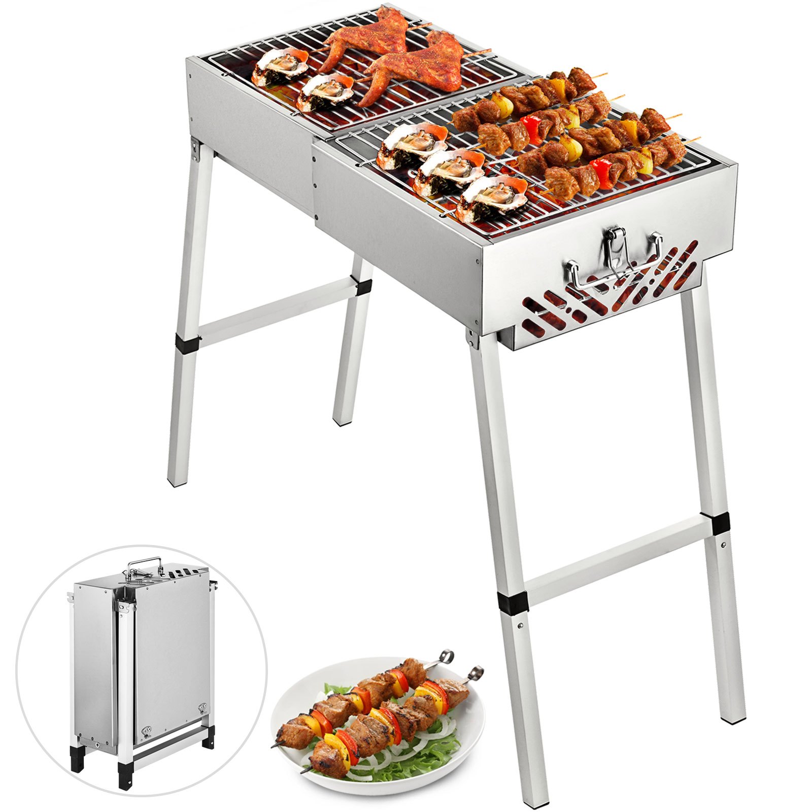Barbacoas De Carbon Y Leña Plegable 80cmx30cm Parrilla Barbacoa 8 Kg