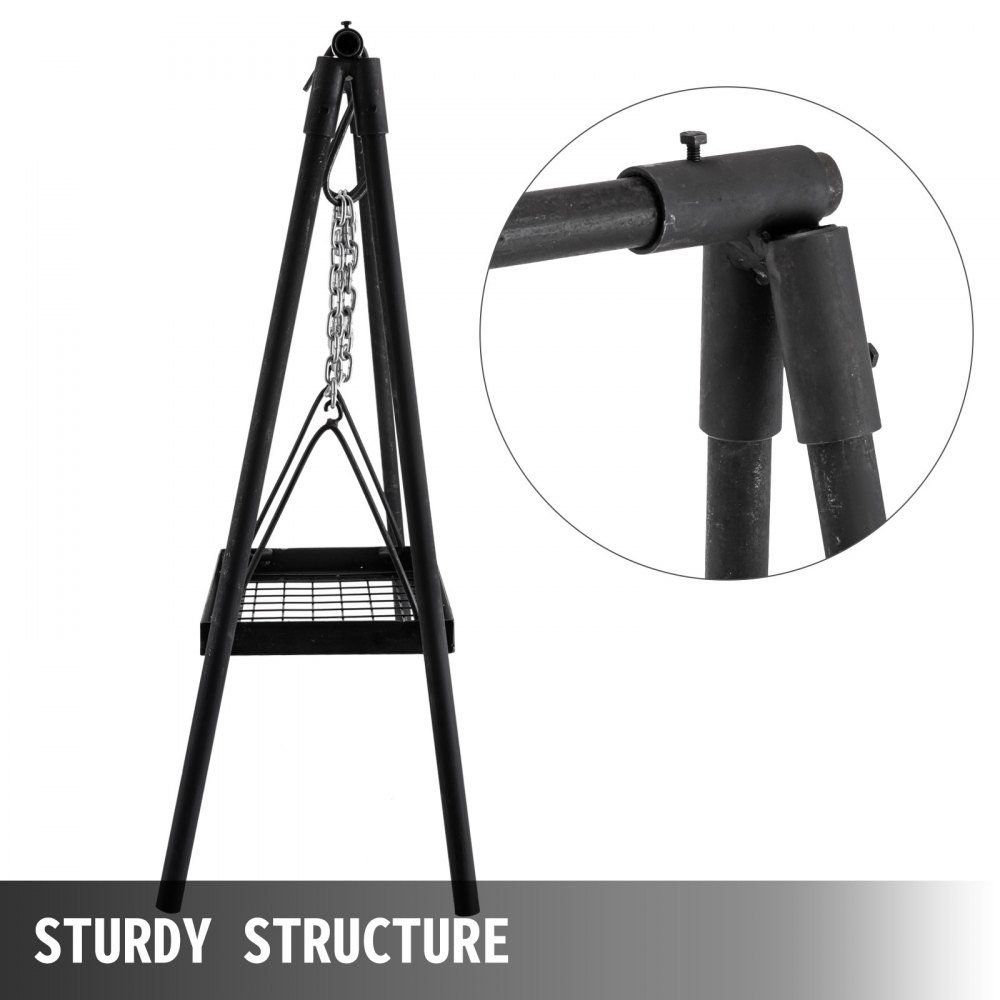 VEVOR Barbacoa Portátil, Soporte de Cocina para Fogata de Acero al Carbono, Equipo de Cocina para Fogatas Negro, Parrilla de Cocina para Fogatas, Cocina para Campamentos, Cocina al Aire Libre
