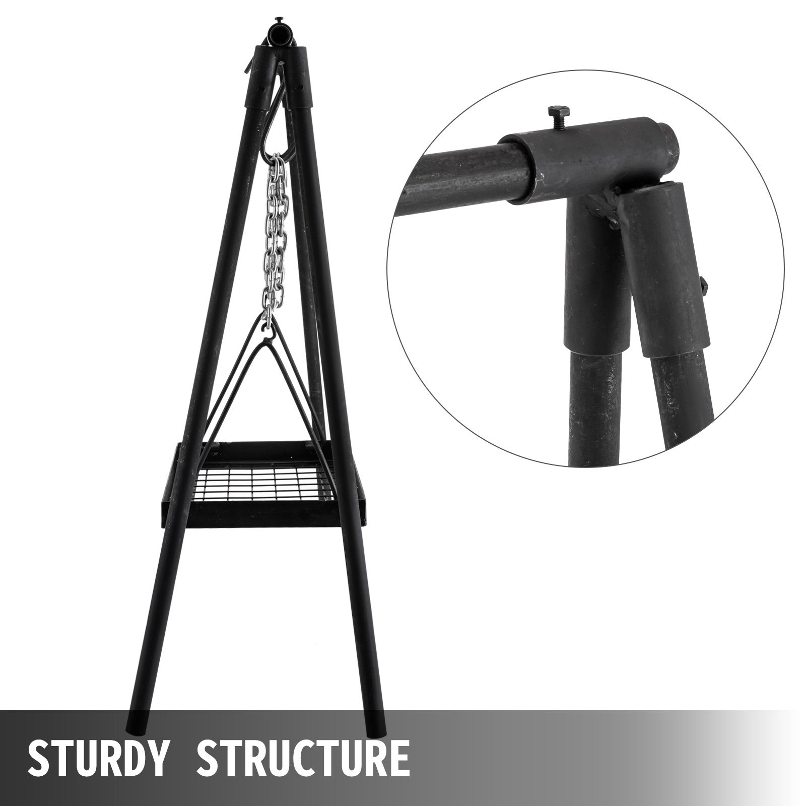 VEVOR Barbacoa Portátil, Soporte de Cocina para Fogata de Acero al Carbono, Equipo de Cocina para Fogatas Negro, Parrilla de Cocina para Fogatas, Cocina para Campamentos, Cocina al Aire Libre