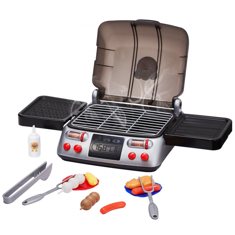 VEVOR Grill Toy Set for Children with Smoke Sounds and Light, Toy Food and Kitchen Accessories, Interactive Grill and Camping Cooking and Barbecue Play Set for Toddlers, Birthday Gift for 2- to 6-Year-Old Girls and Boys
