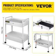 Carro VEVOR Carro de laboratorio dental Carro de servicio rodante móvil de acero 2 niveles