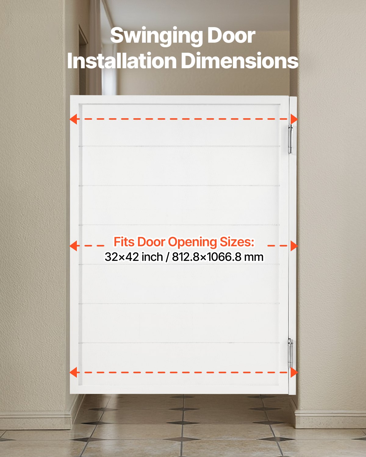 VEVOR Saloon Doors, 805x1060x28 cm, Single Swing Doors, Square Design with Hinges & Fittings Kit, Easy to Install, for Hallway, Kitchen, Bar, Cafes, Pub, Entrance, White
