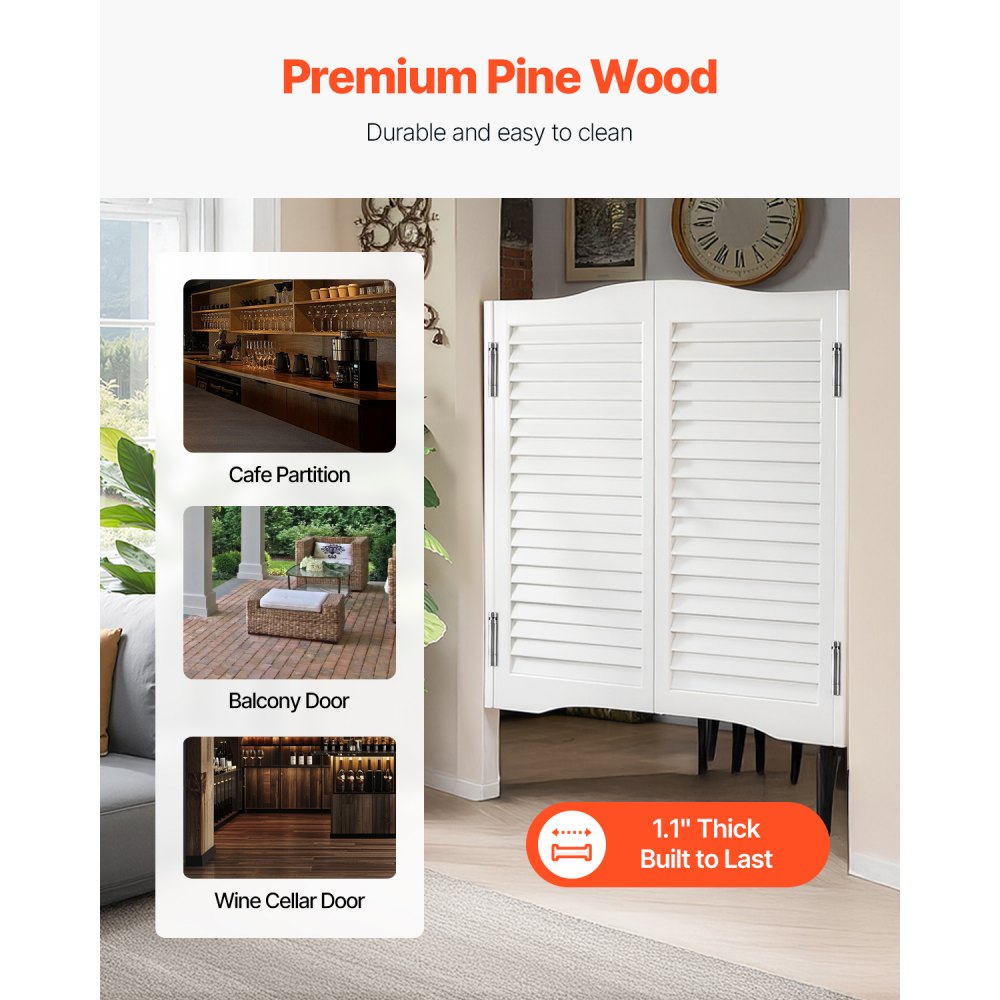 VEVOR Saloon Door 900x28x900 mm, Swing Door with Hinges & Fittings Set, Hinged Door, Easy to Install, Arched Inward Swing Doors for Cafes, Hallways, Kitchens, Bars, Pubs, Entrances, White