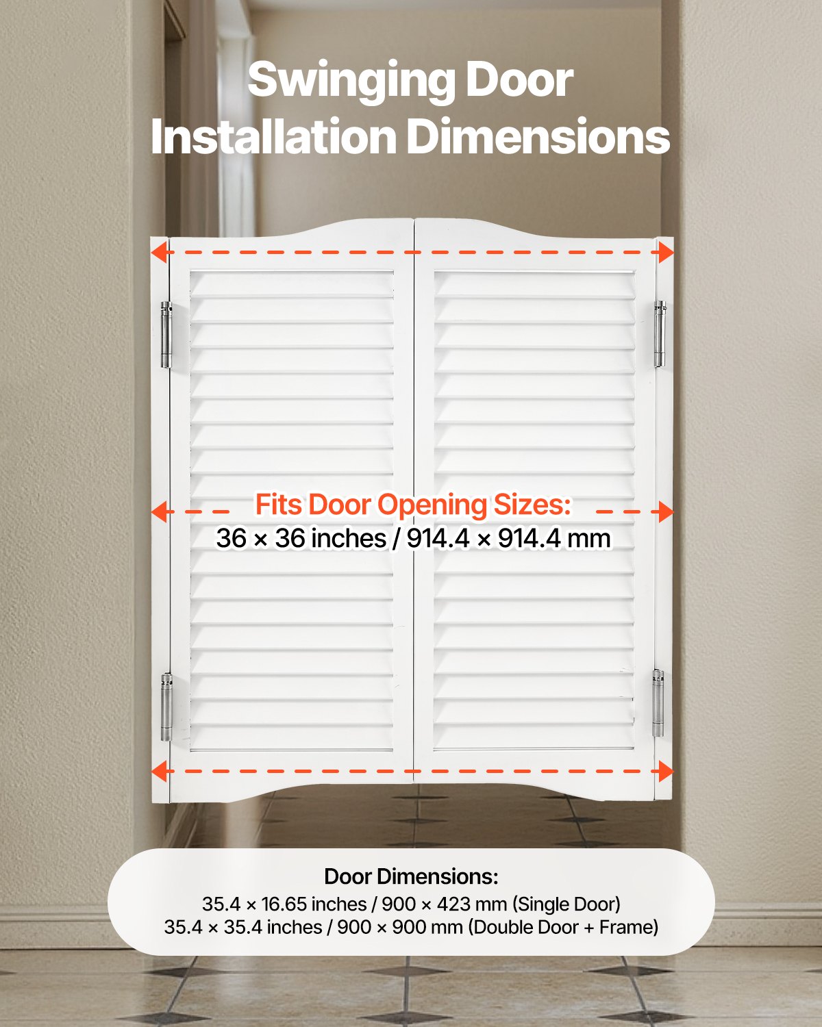 VEVOR Saloon Door 900x28x900 mm, Swing Door with Hinges & Fittings Set, Hinged Door, Easy to Install, Arched Inward Swing Doors for Cafes, Hallways, Kitchens, Bars, Pubs, Entrances, White