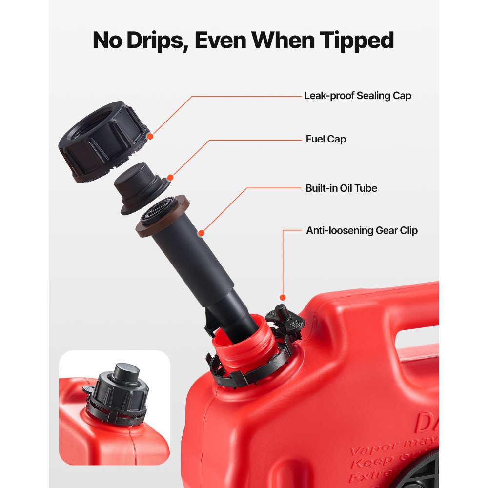 VEVOR Bidón de Gasolina de 10 L, Tanque de Combustible de HDPE y PP con Pico y Cerradura, Caudal Máximo de 15 L/min, a Prueba de Fugas, para la Mayoría de Autos, Motocicletas, ATV, UTV, Rojo, 1 Pieza